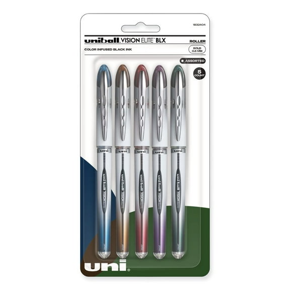 uni-ball 1832404 VISION ELITE BLX Series Bold 0.8 mm Hybrid Gel Pen - Assorted (5/Set)