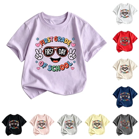 Venzia Kids First Grade First Day Of School T-Shirt, Cute Smiley Face Sunglasses Graphic Short Sleeve Tee