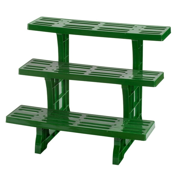 3-Tier Weatherproof Plastic Garden Stand ā Lightweight, Indoor/Outdoor Plant Stand with 3 Shelves, Space-Saving Design w/Drainage Holes, Easy Assembly