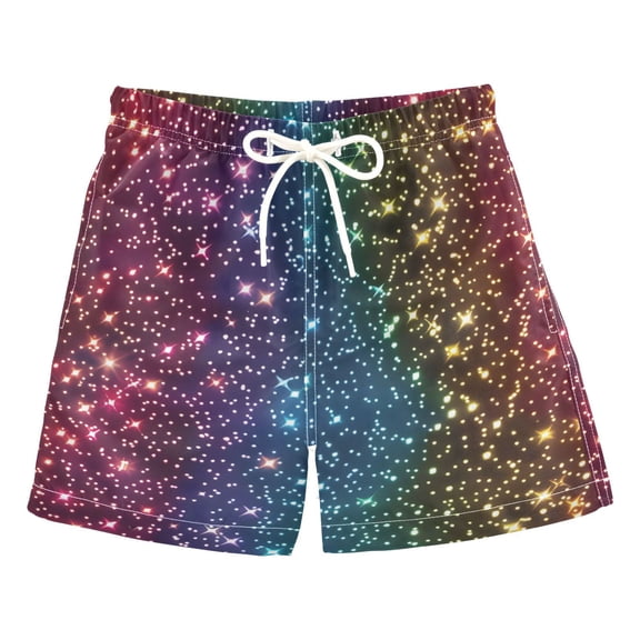 joogoo Boy Swim Trunks Rainbow Glitter Bathing Beach Board Shorts M