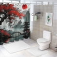 thumbnail image 7 of Cherry Blossom Shower Curtain Watercolor Painting Black Red Flower Sun Anime Fabric Waterproof Polyester Bathroom Home Decoration , various specifications (including hooks), 7 of 7