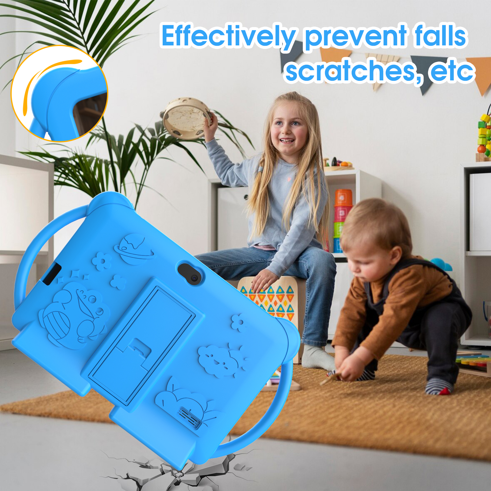 Kids Tablet, 7 inch Android 12 Tablet for Kids, 4GB RAM 32GB ROM 512GB Expand, Toddler Tablet with Parental Control, IPS Screen, Dual Camera, Educational, Games, Shockproof Case for Boys/Girls, Blue