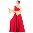 thumbnail image 3 of FYMNSI Women's Metallic Praise Dress Liturgical Worship Dance Dress Long Sleeve Patchwork Cross Special Hem Dress with Waistband, 3 of 8