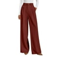 thumbnail image 2 of Pull On Dress Pants for Women Tummy Control Business Casual Pants Elegant Formal Office Oversized Wide-Leg Trousers Wine L, 2 of 6