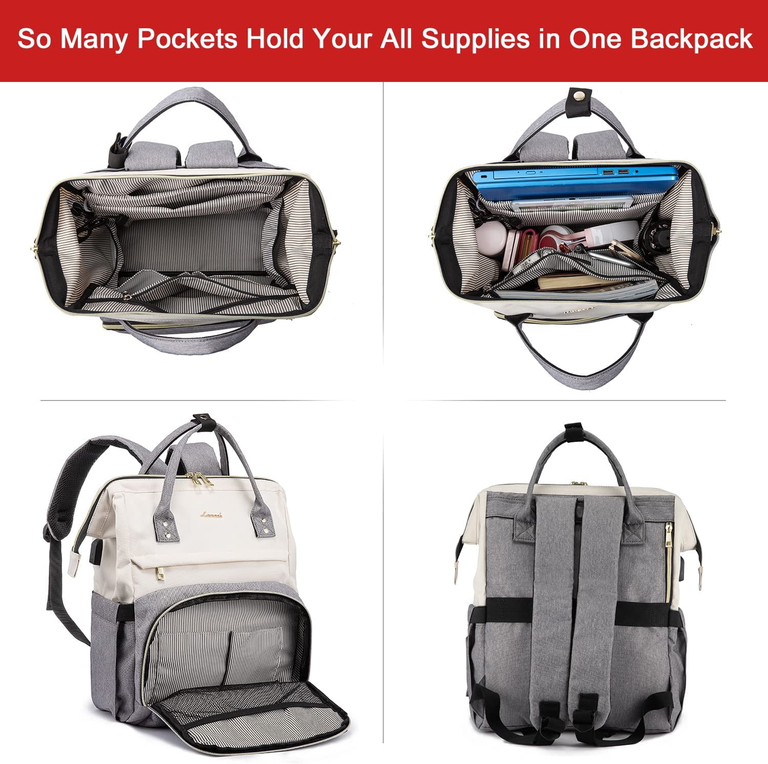 Lovevook Laptop Backpack for Women,17.3" Business Computer Bag Teacher Nurse Backpack Purse with Anti-Thief Pocket, Larger Waterproof Travel Bag College Backpack with USB Charging Port