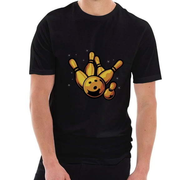 Big Size Bowling Pins Graphic Design Ring Spun Combed Cotton Short Sleeve Deluxe Jersey T-Shirt - Black XL