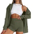 thumbnail image 3 of Conjunto de pantalones cortos con capucha y cremallera, manga larga, poliéster, transpirable, conjunto de salón de 2 piezas para mujer para correr OD Green L, 3 of 5