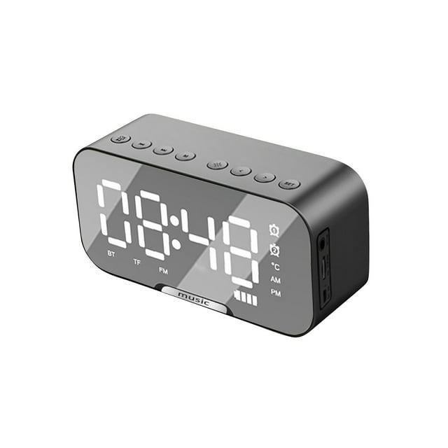 Daisyyozoid LED Mirror Digital Alarm Clock Big Time Display Table Alarm Clock Wireless Speaker Subwoofer Music Player Support Bluetooth