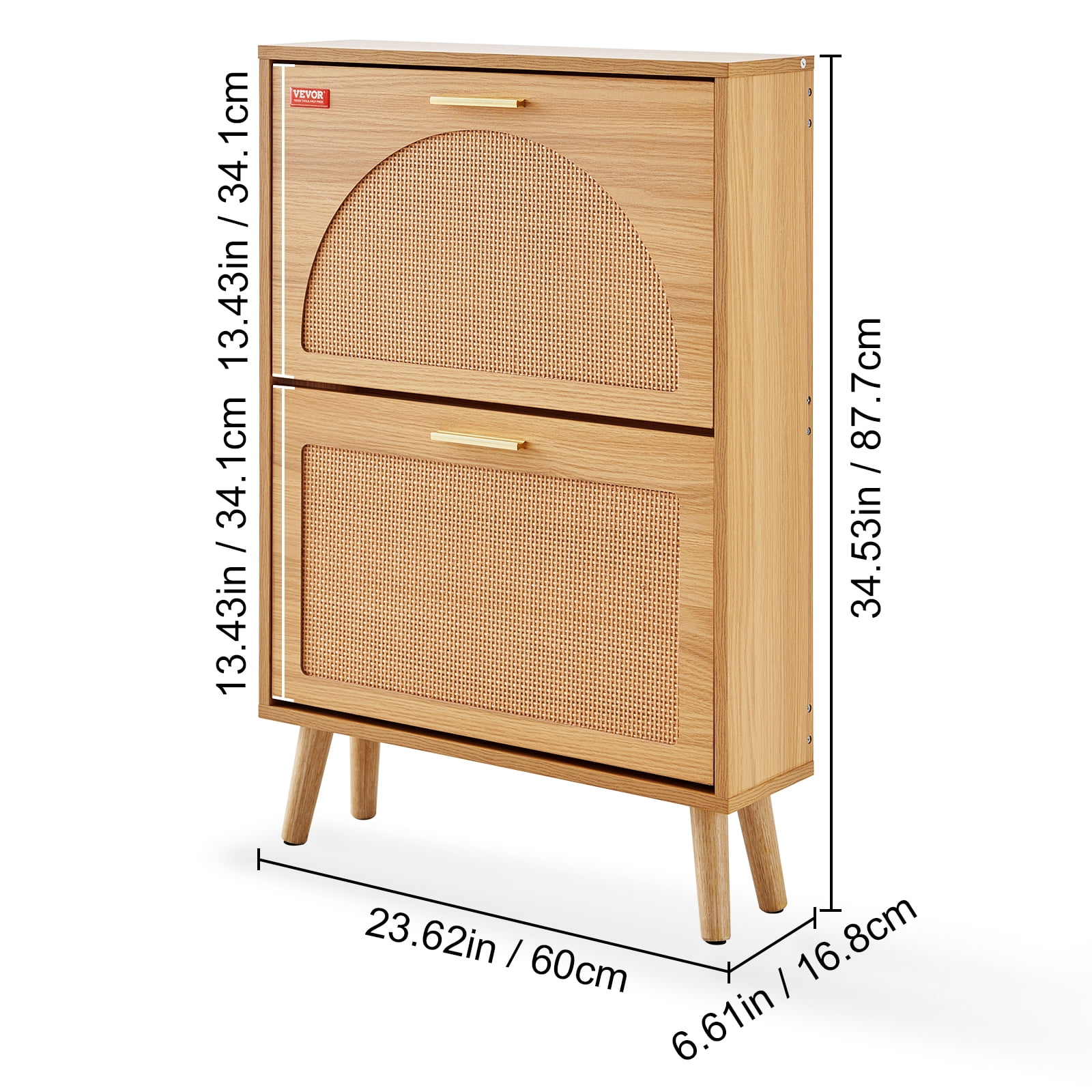 VEVOR Rattan Shoe Cabinet with 2 Flip Drawers, Brown, 28 lbs