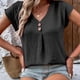 thumbnail image 2 of Camiseta de manga corta para mujer con cuello en V y botones, camiseta de verano suave y transpirable para el hogar, el trabajo, la escuela, negro M, 2 of 6