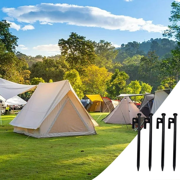 Clavos de Acero Resistentes para Camping - Paquete de 4 Estacas Perforables para Exteriores, Playa y Jardín (20 Cm, 25 Cm, 30 Cm y 40 Cm)