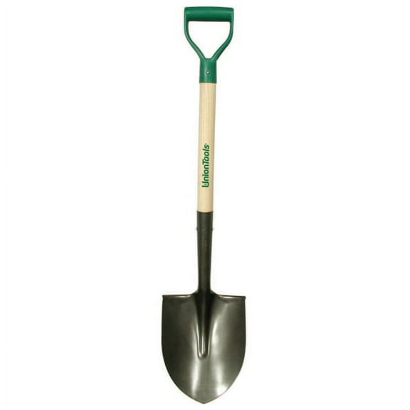 Round Point Shovel, 11.5 in L x 9.25 in W Blade, Round Point, 28 in White Ash; Poly, D-Grip Handle