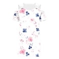 thumbnail image 5 of Uootdi Summer Dresses for Women Cold Shoulder Floral Print Short Sleeve Dress With Metal Ring Decor Soft Stretchy Top Casual Blouse Gift, 5 of 6