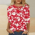thumbnail image 2 of QIPOPIQ Hauts d'Été pour Femmes Col en V Croisé Manches 3/4 T-shirt à Imprimé Floral Liquidation, 2 of 5