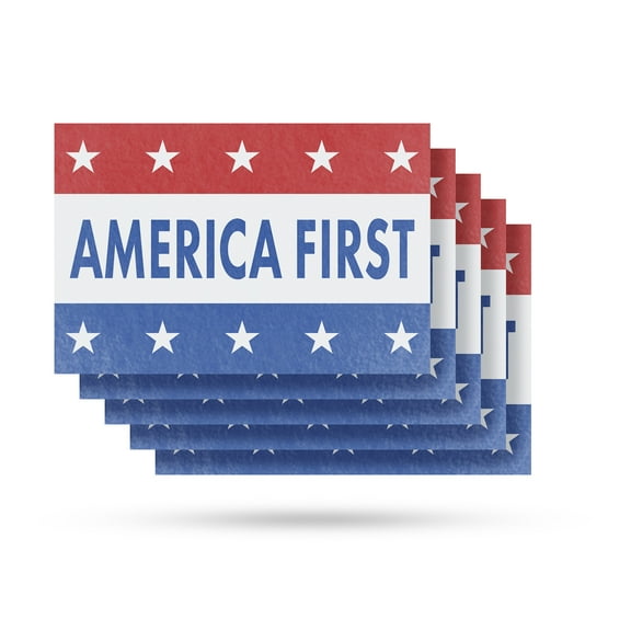 America First Vinyl Decal 5 Pack of 12 Inch x 16 Inch Weatherproof Heavy-Duty Adhesive Backing | Patriotic Slogan, National Pride, Outdoor Use | Made in USA