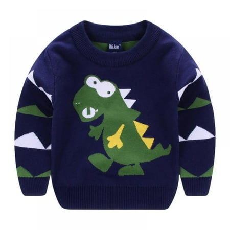 

Stibadium Toddler Baby Boys Sweater Cartoon Dinosaur Pullover Kids Knited Crewneck Sweatshirt 2-7Year