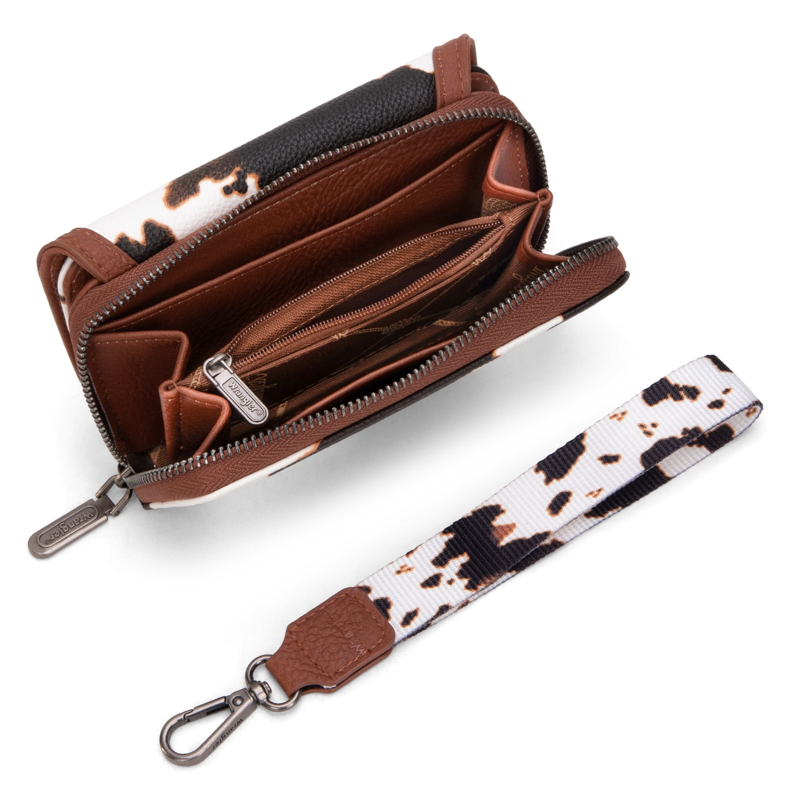 Wrangler Wallet Purse for Women Minimalist Wristlet Wallet with RFID Blocking Credit Card Holder, Cow Brown
