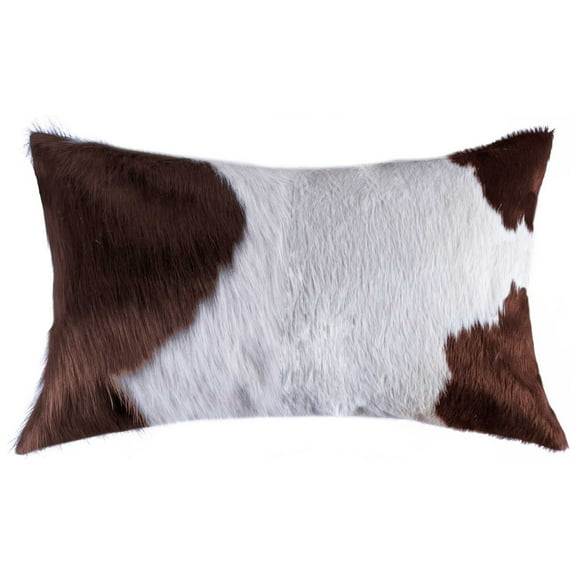 12" X 20" X 5" White And Brown Cowhide Pillow