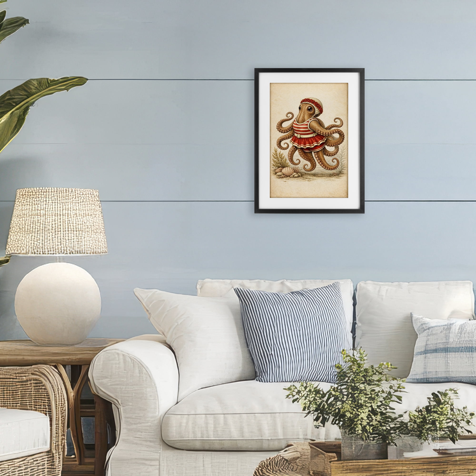 Stupell Industries Octopus of Maritime Bathing Society Black Framed Print Under Glass, design by Grotto Studios