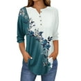 thumbnail image 2 of Green Young Adult Tops 3/4 Length Sleeve Womens Tops 2025 Spring Neck Casual Print Tunic T Shirts Three Quarter Length Womens Tops Plus Size Tops for Women, 2 of 5