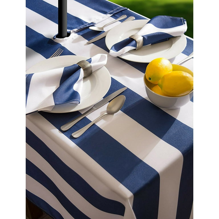 Outdoor 60 in. x 120 in. Nautical Blue Cabana Stripe Polyester with Zipper Tablecloth Outdoor 60 in. x 120 in. Nautical Blue Cabana Stripe Polyester with Zipper Tablecloth