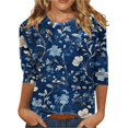 thumbnail image 2 of HLKJKLS Long Sleeve Shirts For Women 3/4 Sleeve Spring Print Round Neck Loose T Shirt Fashion Polyester Spandex Casual Blue S-3Xl, 2 of 7