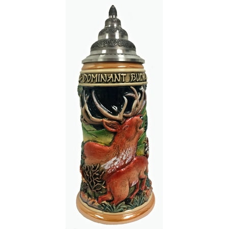 German Beer Stein - Dominant Buck Deer Relief LE German Stoneware Beer Stein .75 L Made in Germany