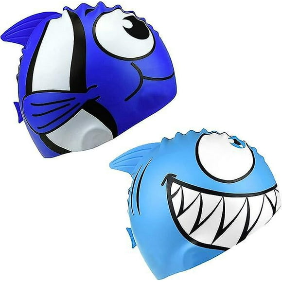 Dww-lot De 2 Bonnets De Bain Impermables En Silicone (bleu Clair + Bleu) Pour Enfants De 2 8 Ans