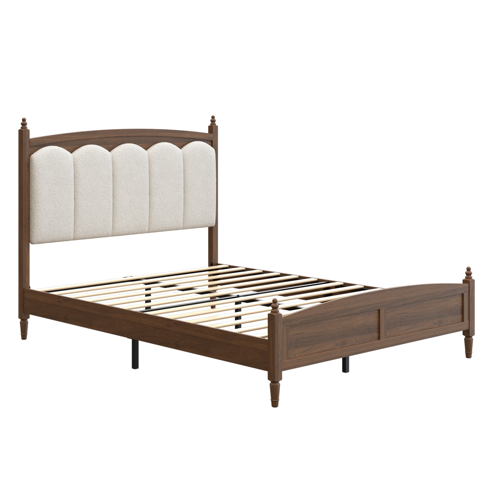 Howcool Queen Size Wood Platform Bed Frame with Upholstered Boucle Headboard,800lbs,Noise-Free,Under-Bed Storage,Brown
