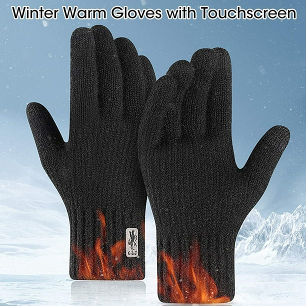 Gants d'hiver pour homme Gants en tricot chauds doublés en polaire Gants en  cachemire pour temps froid (noir) 