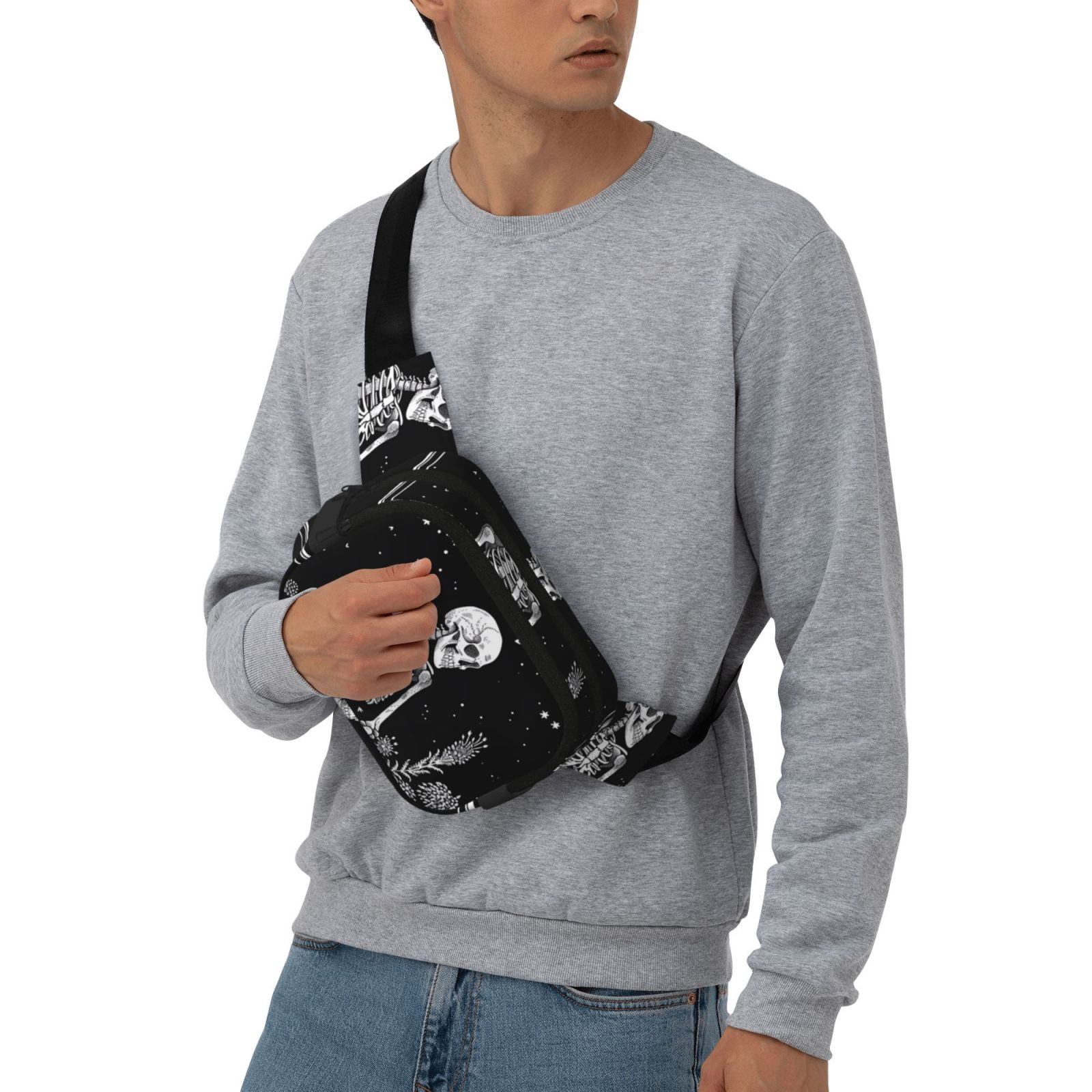 Kuqiui Vintage Black white Plant skull Print Fanny Packs for Women Cross Body Waist Bag Fashionable Fanny Pack Designer Workout Hiking Waist Pack Running Travel Gym