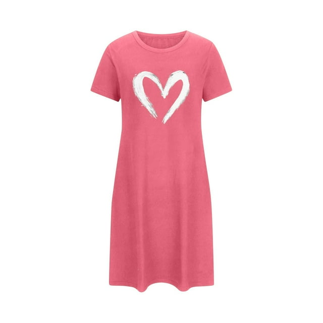 fheaev Chemises de Nuit pour Femmes Grande Taille Imprimé Saint-Valentin Chemise de Nuit Décontractée Manches Courtes Robe de Nuit Ample Confortable Pyjama Col Rond Chemises de Nuit Douces