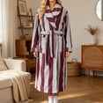 thumbnail image 2 of Womens Striped Fluffy Robe Long Plush Bathrobes Fuzzy Warm Cozy Thick Loungewear Maxi Robe Gray Free Size, 2 of 6
