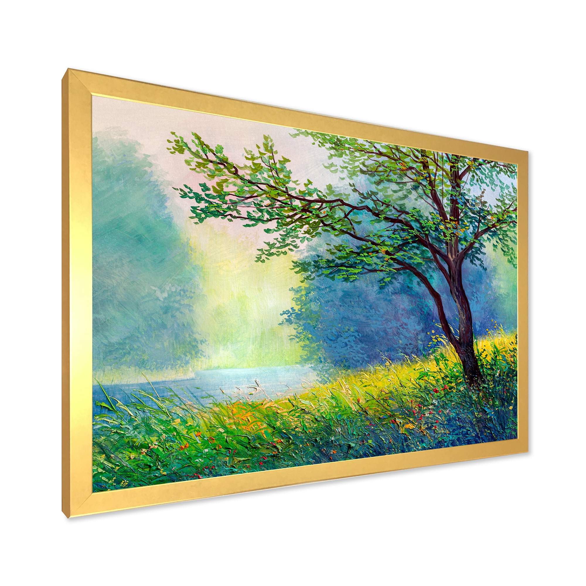 Designart 'Summer Forest With Waterfall and River ' Traditional Framed Art Print