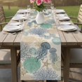 thumbnail image 4 of Nautical Coastaal Table Runner 90 Inches, Ocean Jellyfish Coral Seashells Conch Beige Bed Runner Dresser Scarves Tabletop for Indoor Outdoor Parties/Ceremony/Banquet, 13" x 90", 4 of 9