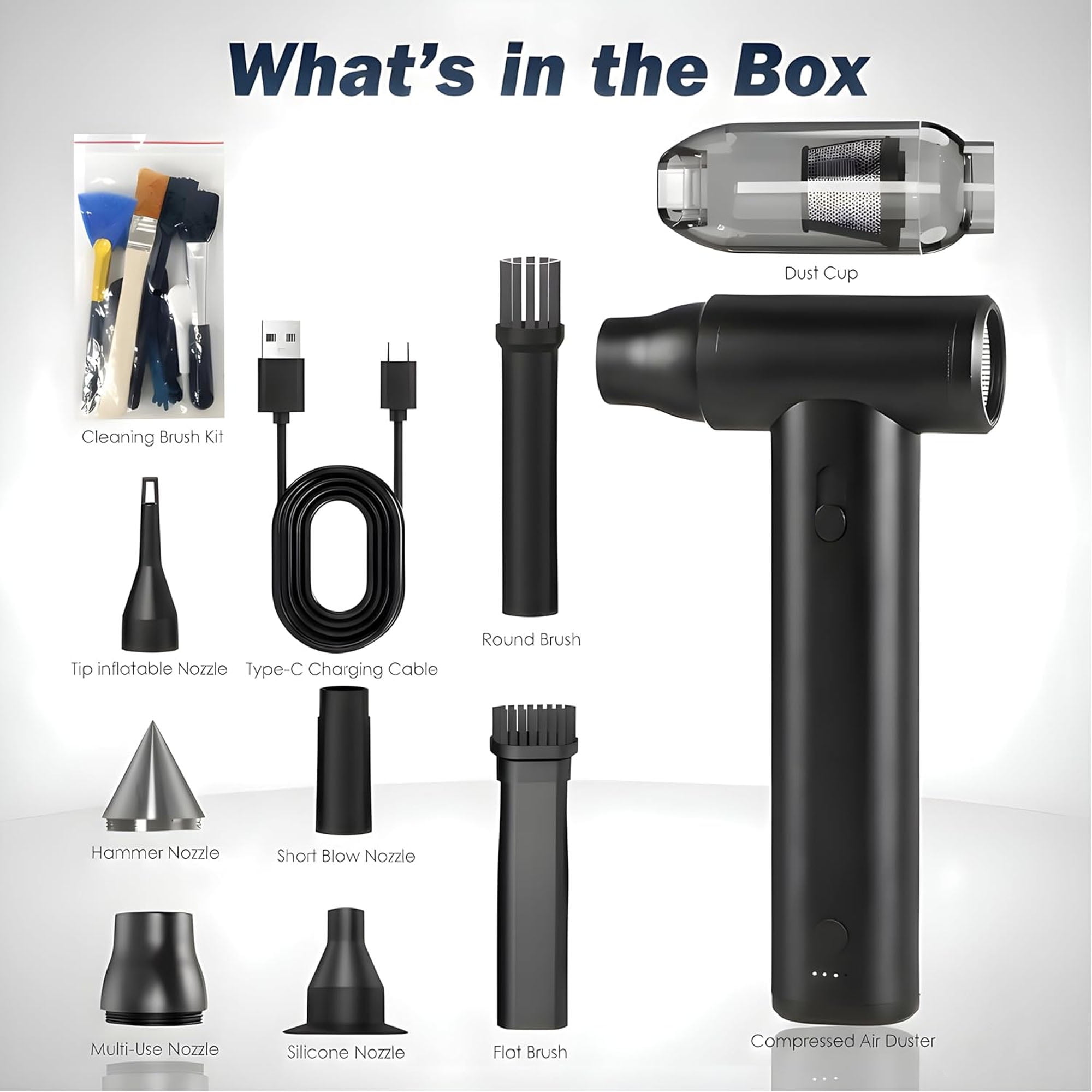 Compressed Air Duster & Vacuum Cleaner 250000 RPM | Brushless Motor with stepless variable High speed | Cordless 2-in-1 Air Blower for PC | Car | Home Cleaning | Type-C Rechargeable 10000mAh Battery