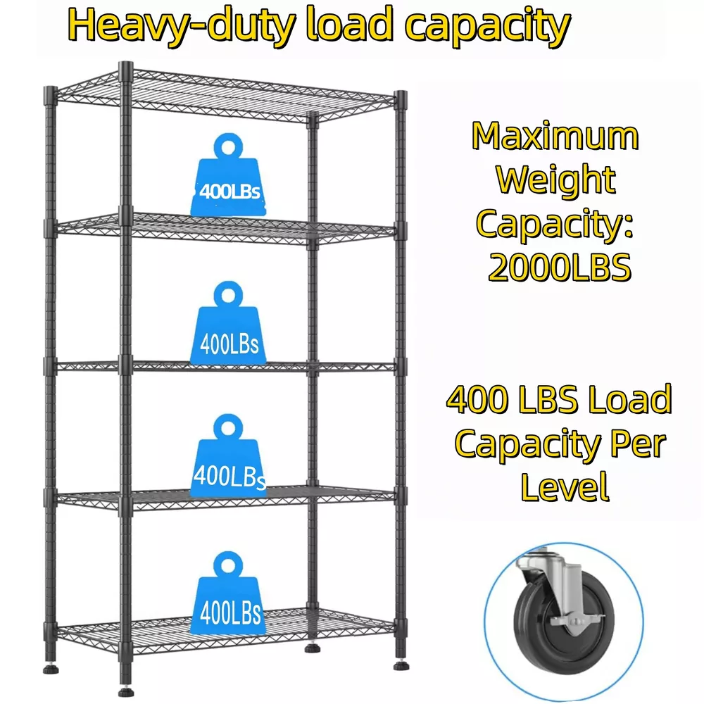 Sailvan 5-Tier Heavy Duty Metal Shelving Unit with Wheels, 2000lb Capacity Wire Storage Rack, 36"W x 18"D x 82"H, Adjustable Garage Shelves,Silver