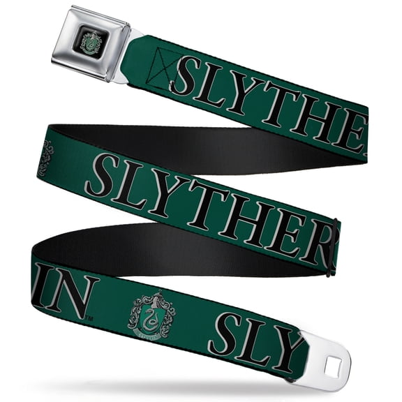 The Wizarding World of Harry Potter Belt, Seatbelt Buckle Belt, Harry Potter Slytherin Crest Green Black, 30 to 44 Inches