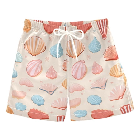 joogoo Boys Swim Trunks Seashells Colorful Beach Board Shorts Drawstring Swimsuit M