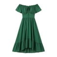 thumbnail image 5 of ClodeEU Women's Off Shoulder Puff Short Sleeve Waist Tie Irregular Midi Dress,Casual Summer Swing Dress Green,Women's Plus XXXL, 5 of 7