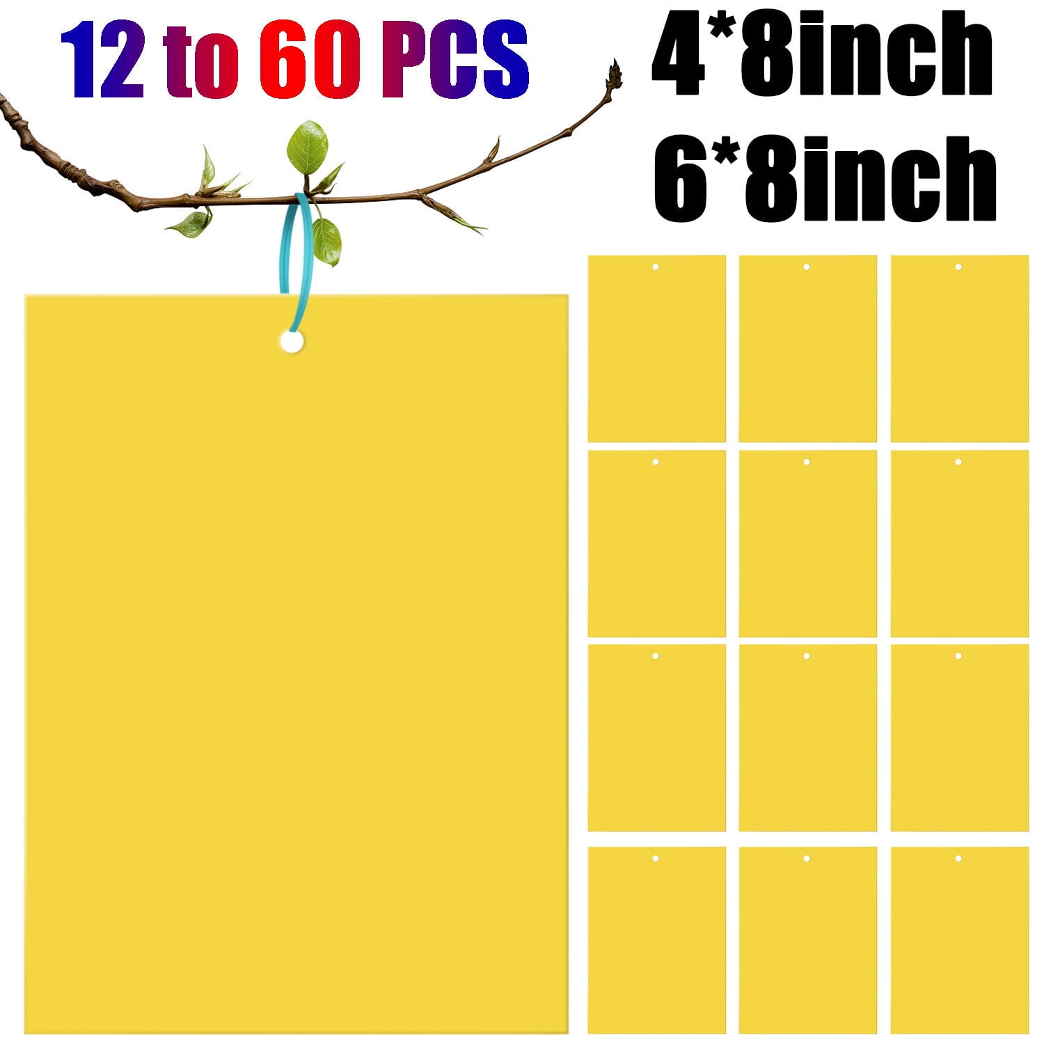 Venoro 60 PCS Sticky Fly Traps Gnat Trap Flies Insect Glue Catcher w/ Hanging Ropes