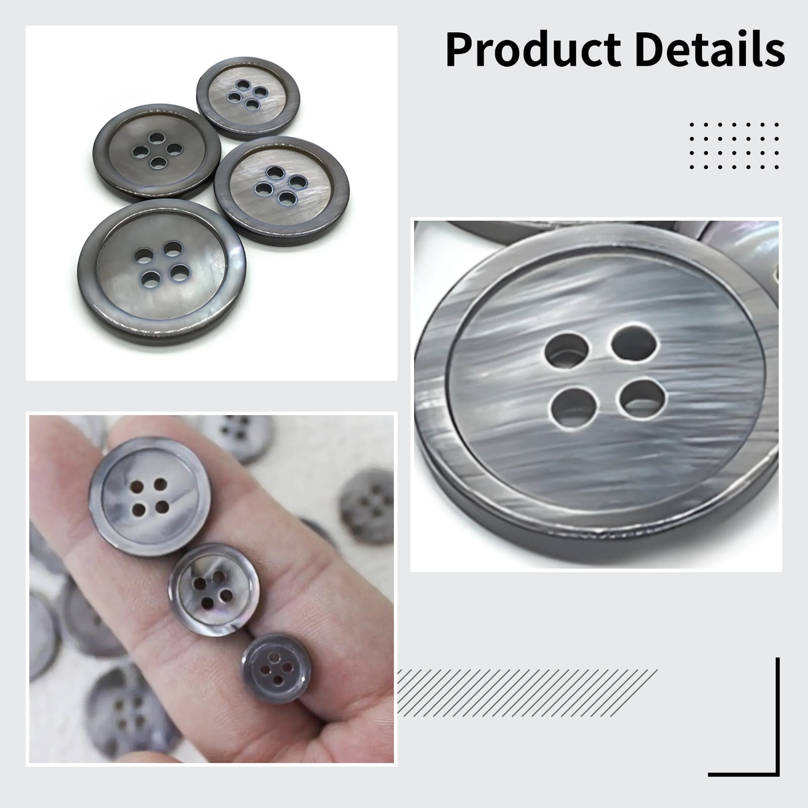 Shell Suit Buttons 100 Pack, Grey 4 Hole Buttons in 4 Sizes 0.5-0.8 inch Sewing Buttons for Blazer Jacket Coat, Professional Tailoring Supplies
