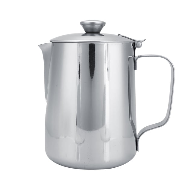 Outbit Pot à lait avec couvercle, tasse à café en acier inoxydable, mousseur à lait, pot à latte art pour verser le café et préparer du cappuccino et du latte pour la cuisine (600 ml)