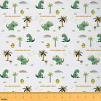 Homewish Cute Cartoon Dinsaur Fabric by the Yard 3 Yard,Hawaii Sea Coconut Tree Sewing Fabric,Green White Room Decor Fabric by the Yard For Boys,Breathable Home Decor