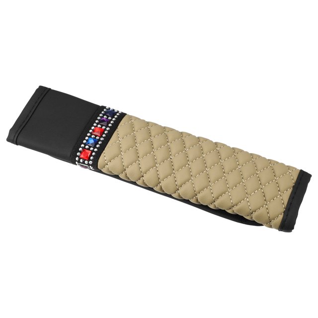 Funda universal para cinturón de seguridad de coche, cojín para cinturón de seguridad, correa para el hombro, 23 x 6,5 cm, 9,06 x 2,56 pulgadas, protección cómoda para el cuello, diamantes de imitación de piel sintética, beige Unique Bargains almohadillas para cinturones de seguridad de automóviles