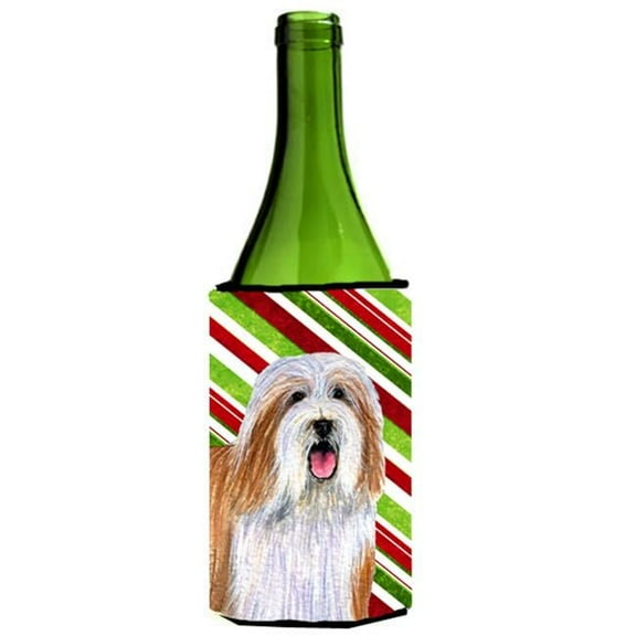 Bearded Collie Candy Cane Holiday Christmas Wine bottle sleeve Hugger - 24 oz.