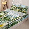 thumbnail image 2 of Manfei Watercolor Mountain Campsite Pattern Zipper Full Size Comforter Sets with Fitted Sheet and 2 Pillowcases,Wilderness Tent Print Zipper Bedding Set,Green Light Blue,Reversible, 2 of 7