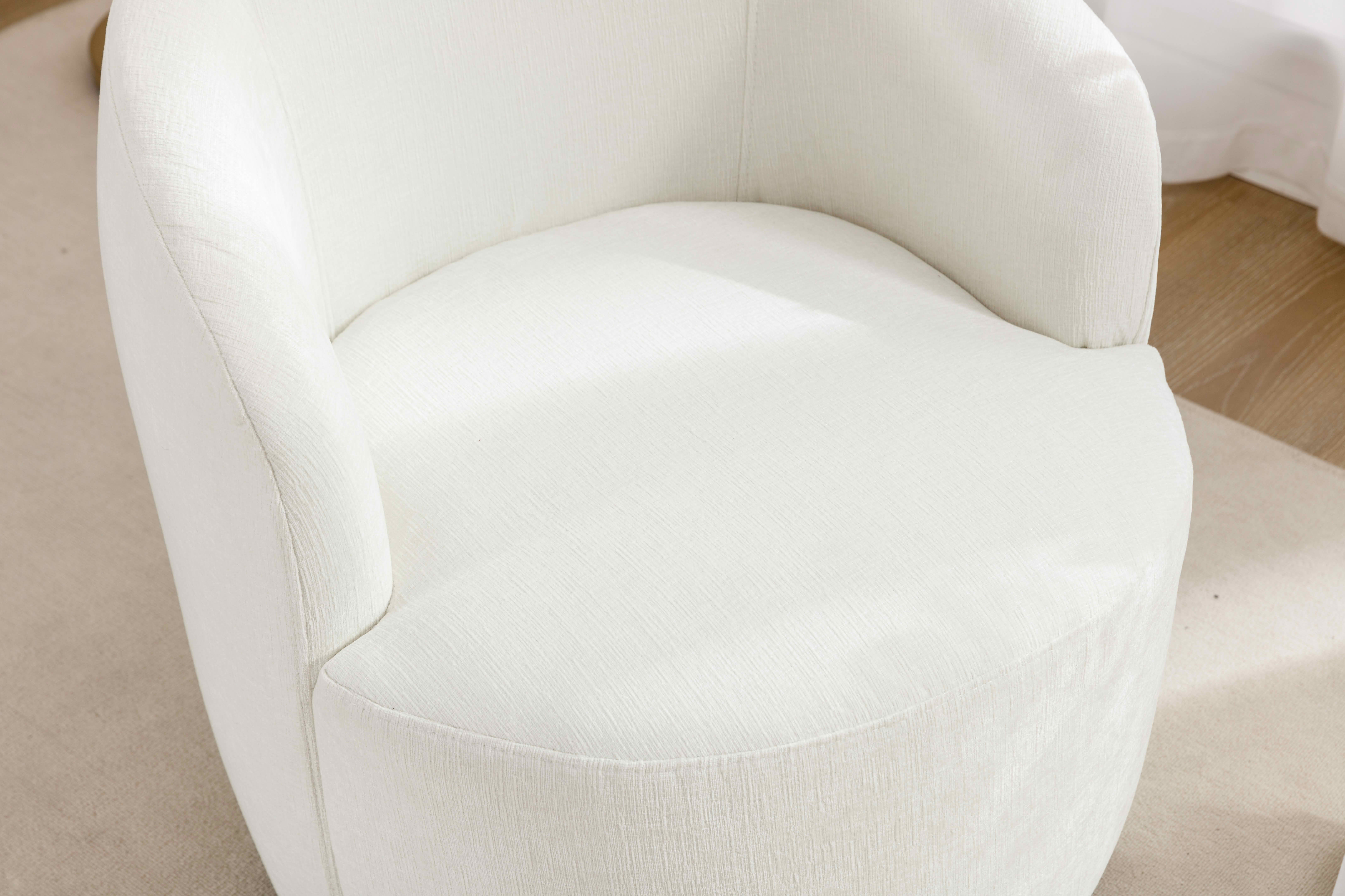MAYEERTY Chenille Fabric Swivel Accent Armchair Barrel Chair, with Black Powder Coating Metal Ring, Ivory