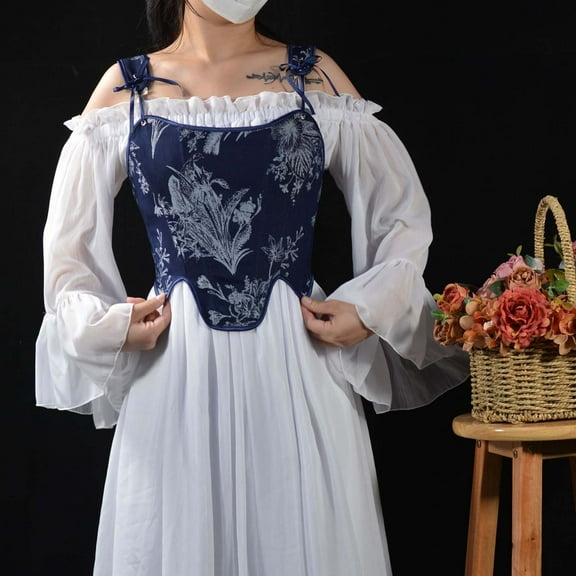 qolati Renaissance Floral Corset Tops for Women Going-Out Vintage Push-Up Overbust Bustier Top Lace-Up Shoulder Strap Boned Bodyshaper Halloween Clothes Multicolor XXL