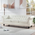 thumbnail image 3 of Chesterfield Sofa Faux Leather, PU Tufted 3 Seater Couch, Large Rolled Arm Sofa with Channel Tufted Seat Back for Living Room, White, 3 of 9
